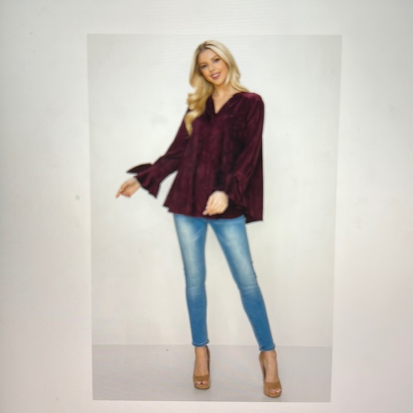 Joh Abia Stretch Suede Top Color Mulberry Size Large - Picture 1 of 9